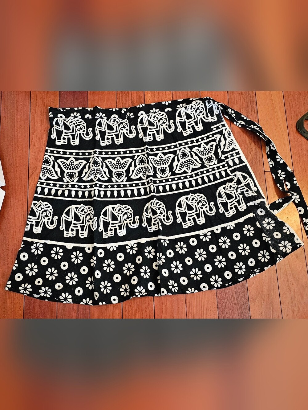 Black And White Handmade Printed Wrap Skirt